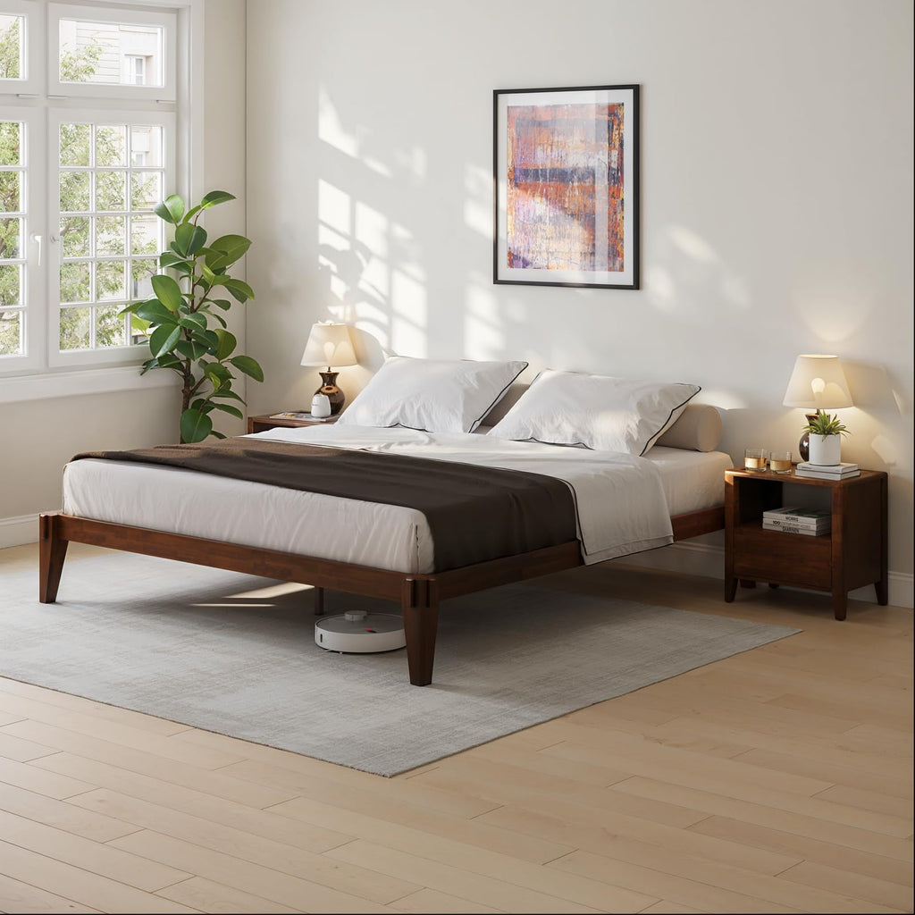 Chalipa 14" Solid Wood King Bedframe, Japanese Joinery, Walnut