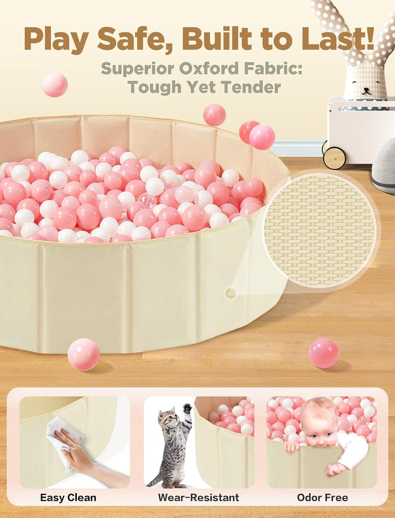 Large Ball Pit for Baby Toddler,44in Beige, Balls Not Include