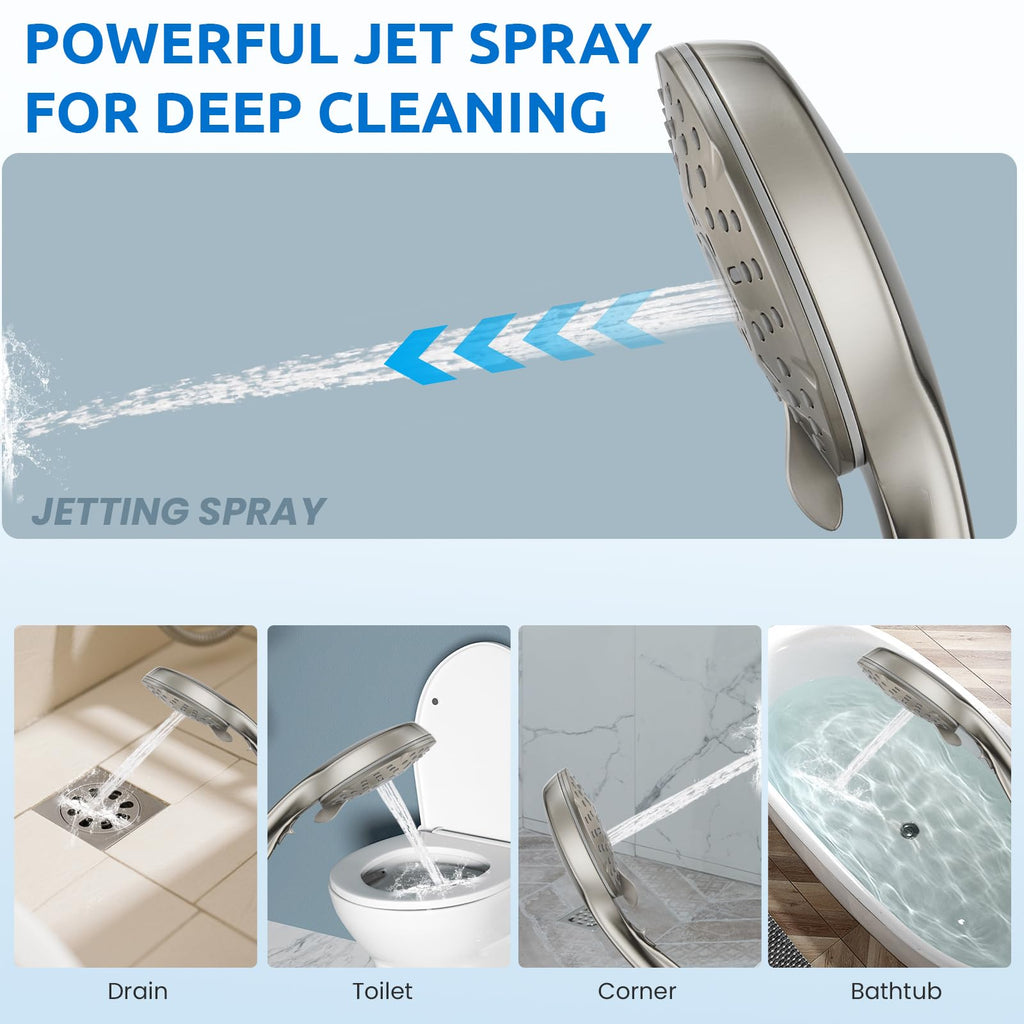 8" Dual Shower Head Combo, High Pressure Rainfall Shower Head with Handheld, 6 Spray Settings Angle Adjustable