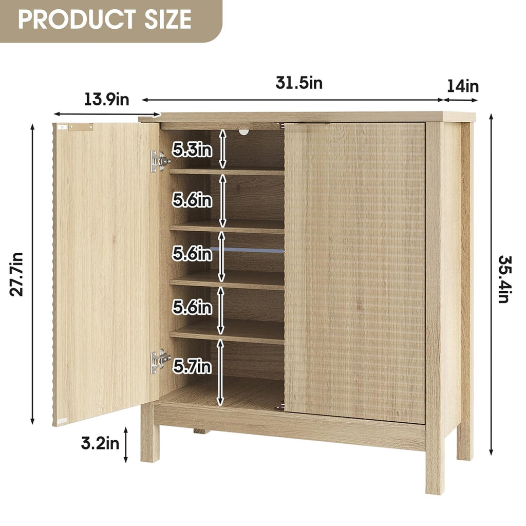 5-Tier Shoe Cabinet with Fluted Doors & Adjustable Shelves Shoe Storage, Hidden Shoe Storage Cabinet, Modern