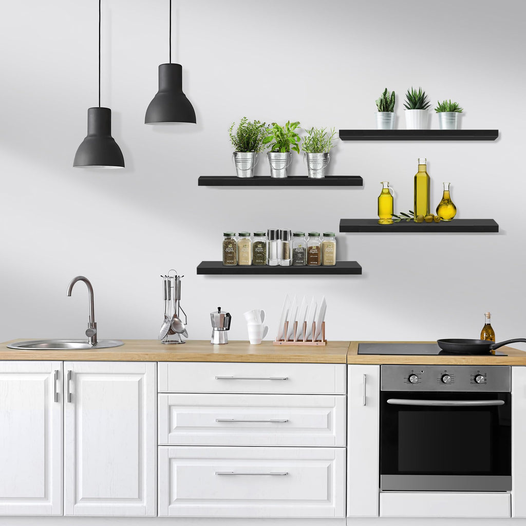 Floating Shelves for Wall, Wood Wall Storage (4 Pack, Black)