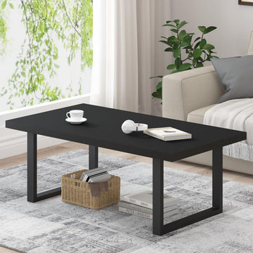 Black Oak Coffee Table, Modern Wood Center Table 47 in