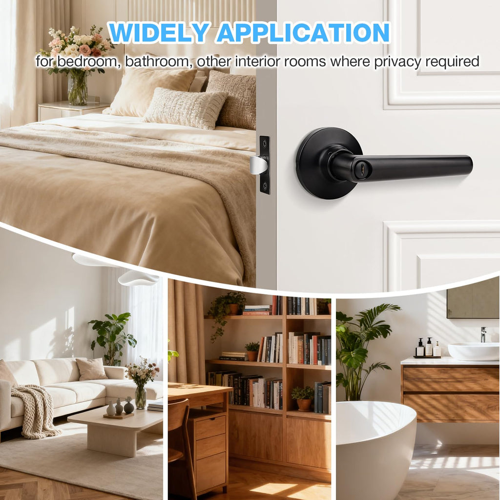 1 Pack Black Privacy Door Handle, Matte Black Door Handles Interior, Heavy Duty Door Levers, Black Bathroom Door