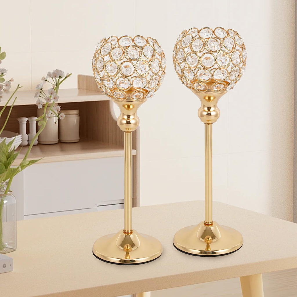 Gold Crystal Candle Holders Set of 16 for Wedding Centerpieces,Votive Crystal Candle Holders Fireplace Coffee Table