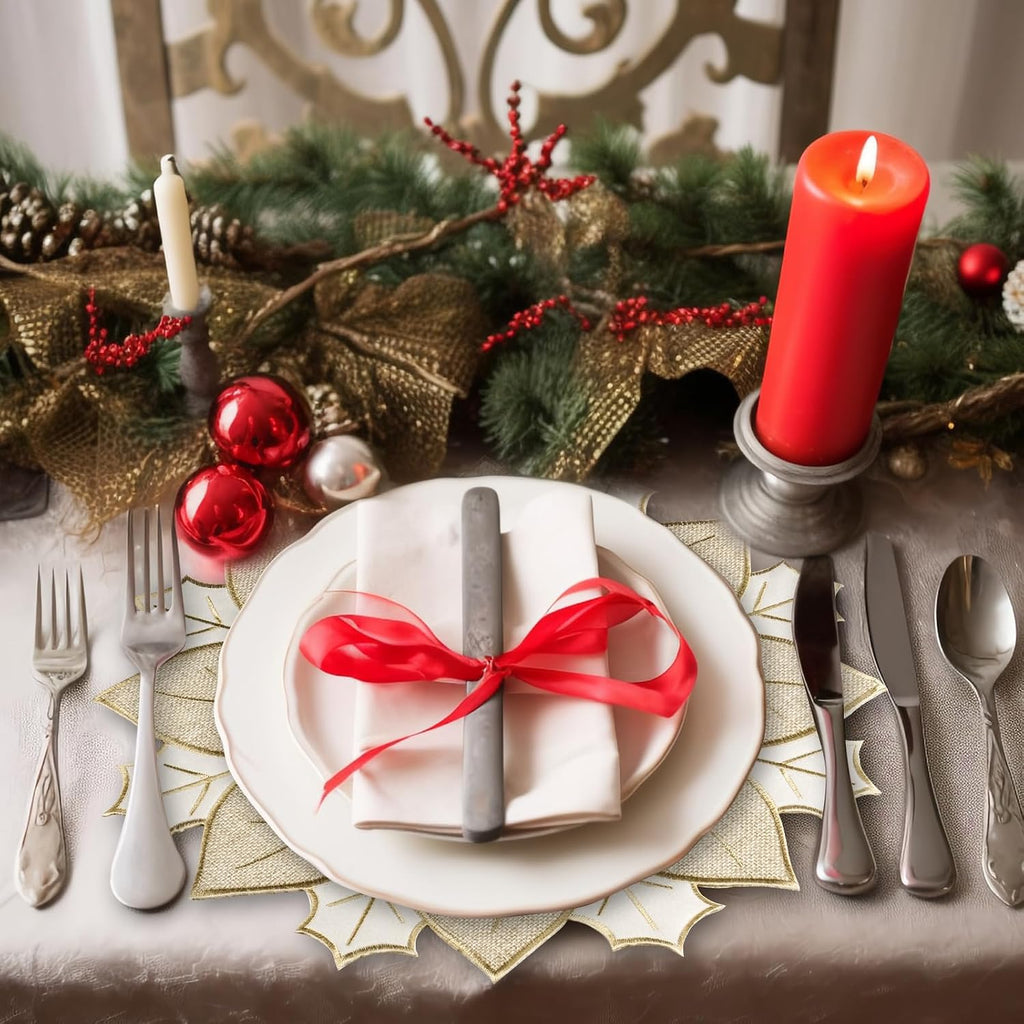 Christmas Placemats Set of 6 Christmas Decorations Indoor Round Placemats for Winter Holiday Party Kitchen Dinning