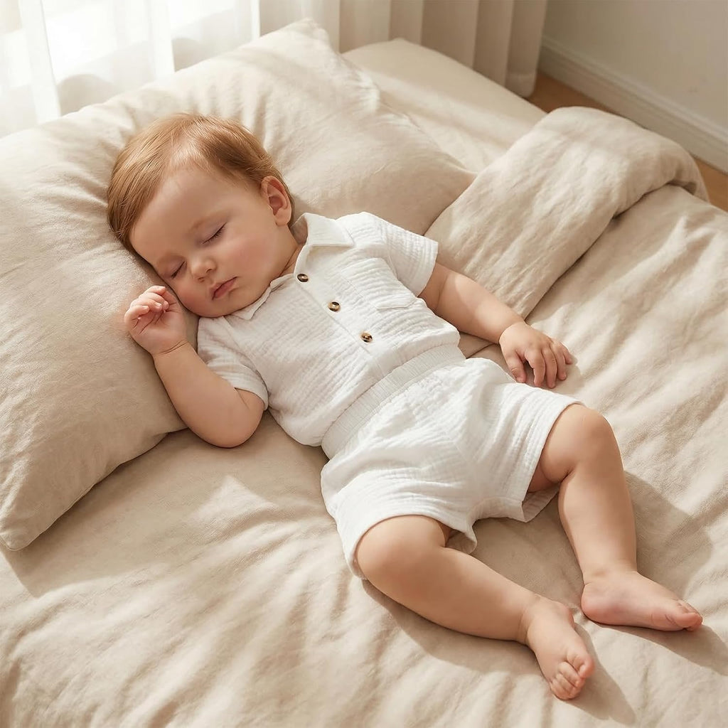 Newborn Infant Summer Outfit Baby Boy 2PCS Clothes Set Button Down Shirt Romper Cotton Gauze Shorts