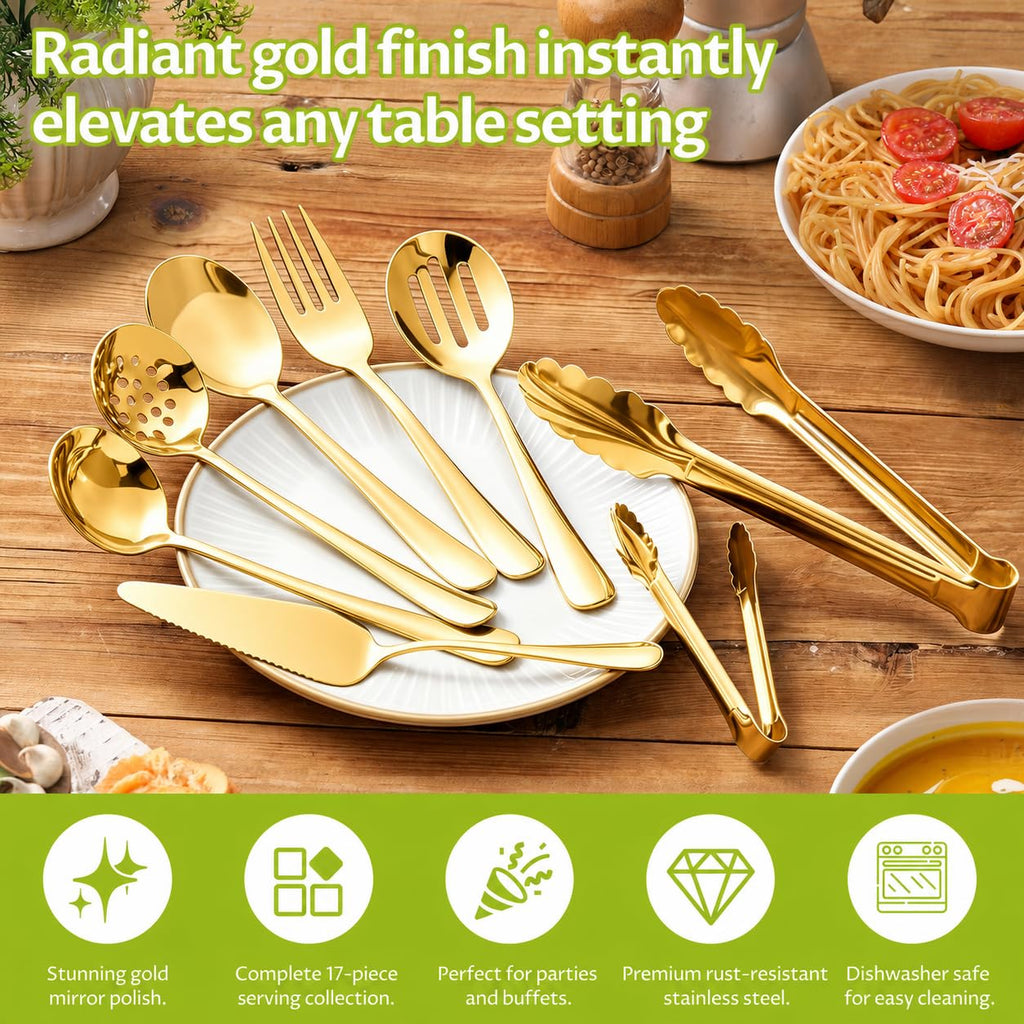 17 Pcs Serving Utensils, Stainless Steel Flatware Serving Tools Kit