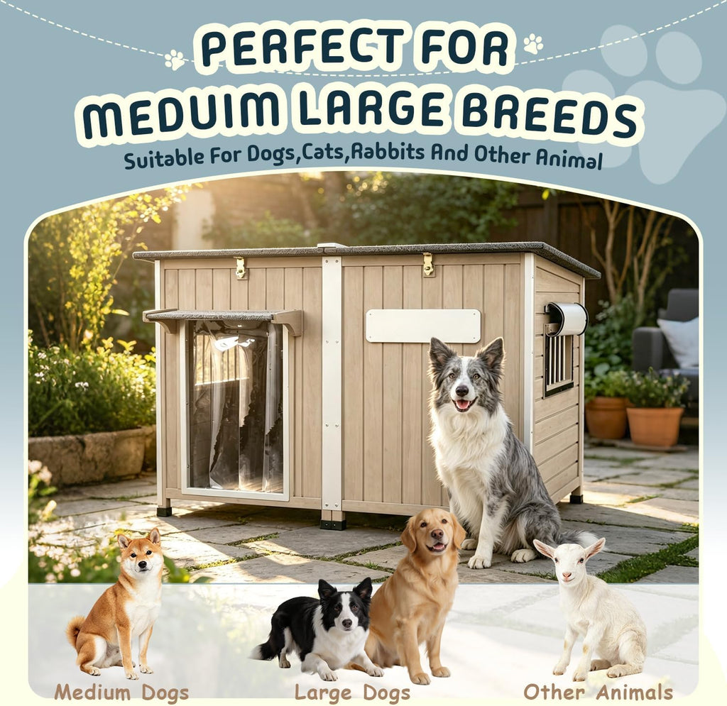 55" Extra Large Dog House Outdoor for Medium to Large Breeds, Weatherproof