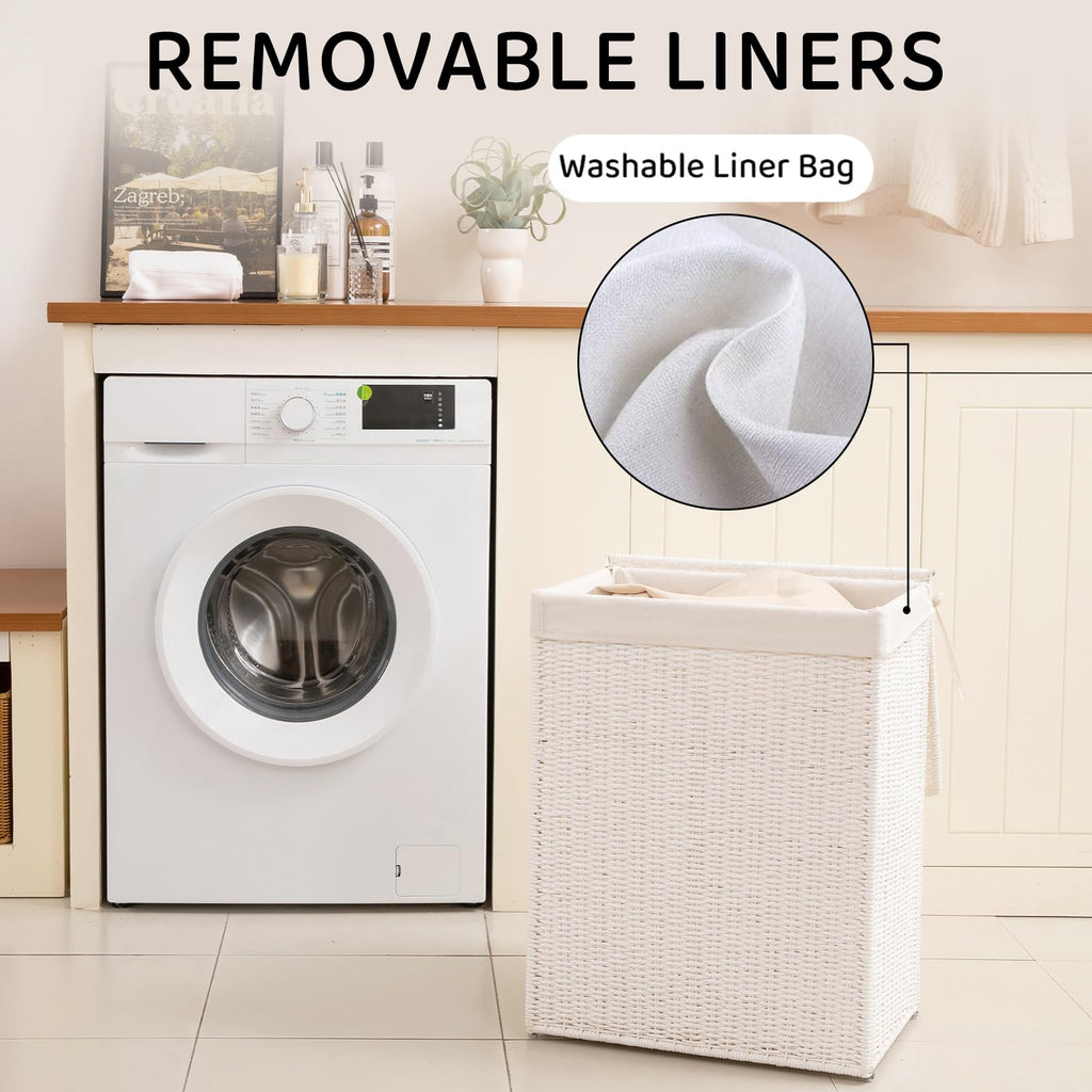 Laundry Hamper with Lid, 90L(23.8 Gal) Large Wicker Laundry Basket, Handwoven Paper Rope Clothes Hamper with