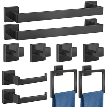 Bathroom Accessories Set Wall Mounted, 10-Piece 16In Matte Black