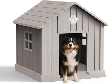 32in Large Outdoor Dog House, Durable Water Resistant Resin Dog House, Doghouse for Small to Large Dogs Indoor or