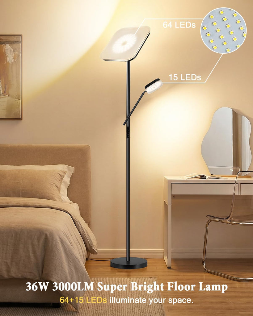 Floor Lamp, Upgraded 36W 3000LM Torchiere Super Bright LED Floor Lamp