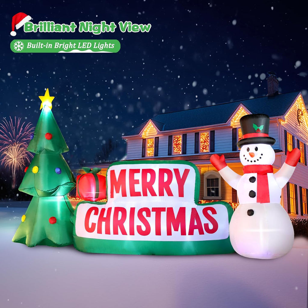 10 FT Long Christmas Inflatable Merry Christmas Sign Outdoor Decorations, Blow up Xmas Sign with Christmas Tree and