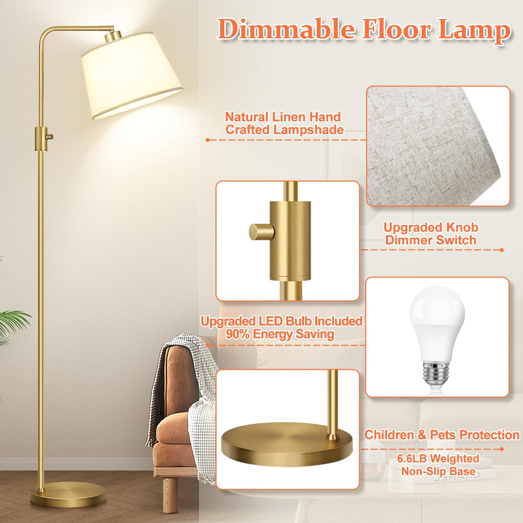 Dimmable Floor Lamp, 1000 Lumens LED Edison Bulb Included, Arc Floor Lamps Modern Standing Lamp with Shade