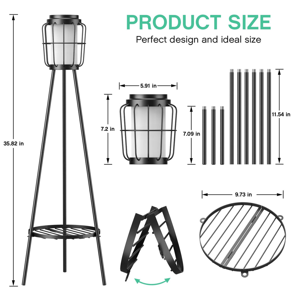 2 Pack Solar Lights with Plant Stand, Outdoor Floor Lamps, Waterproof Solar Powered Floor Lamps Deck Porch Yard
