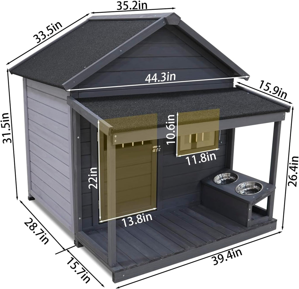 Large Outdoor Dog House, 44.2 x 44.6 x 44.6 inches, Weatherproof Wood Construction with Asphalt Roof, Covered