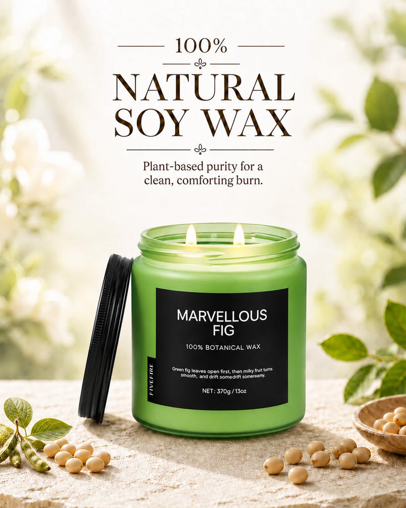 Fig Tree Home Scented Candles, 13oz Organic Soy Wax, 76-Hour Clean Burning, Natural Candles Non Toxic, Earthy &