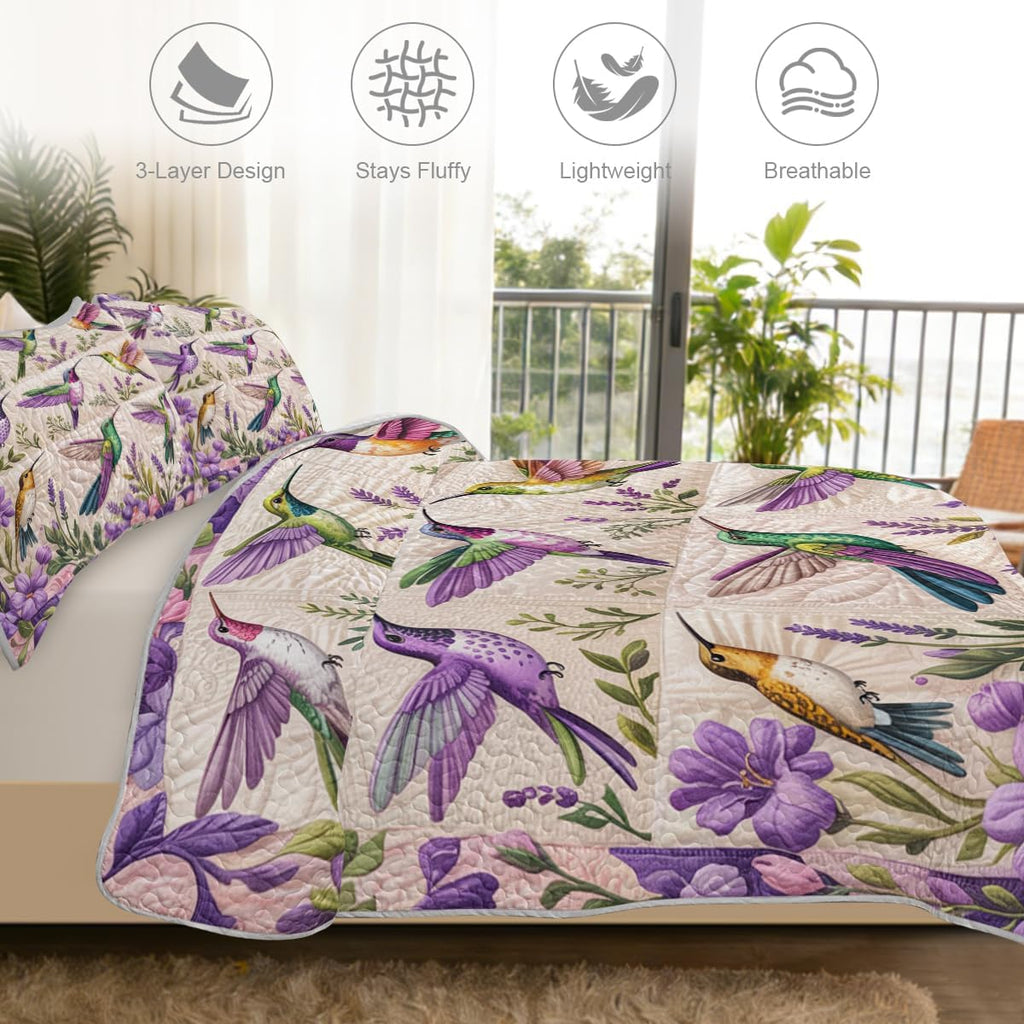 Flower Bird Patchwork Hummingbird Floral Quilt Set