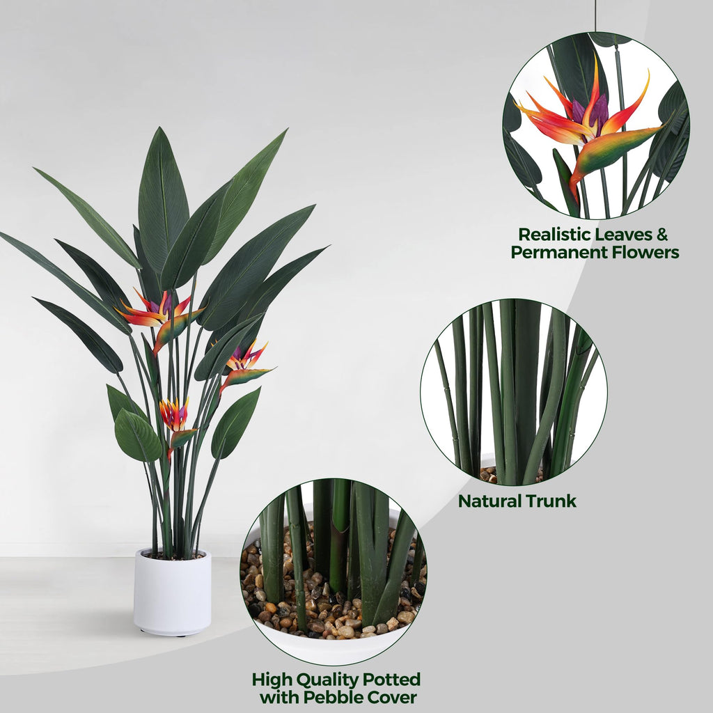 Artificial Bird of Paradise Plant 48in(4Ft) Tall Fake Banana Plant for Indoors and Outdoors, Artificial Flowers, Faux