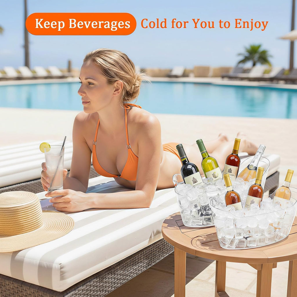 6.5L Ice Bucket 2 Pack Ice Buckets for Parties, Beverage Tub for Cocktail Bar with Handle, Drink Cooler for Wine Beer - Set of 2