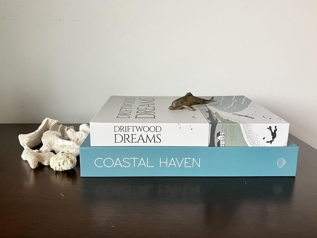Decorative Faux Book Storage Box 2-Pack with Magnetic Close Decor, Room Decor Aesthetic, Shelf Decor - Coastal Style - Set of 2