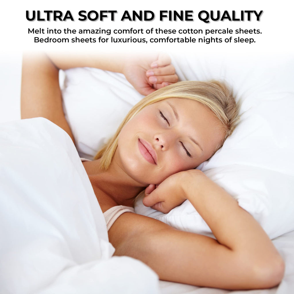 Twin XL Cotton Percale Deep Pocket Sheet Set, Ivory