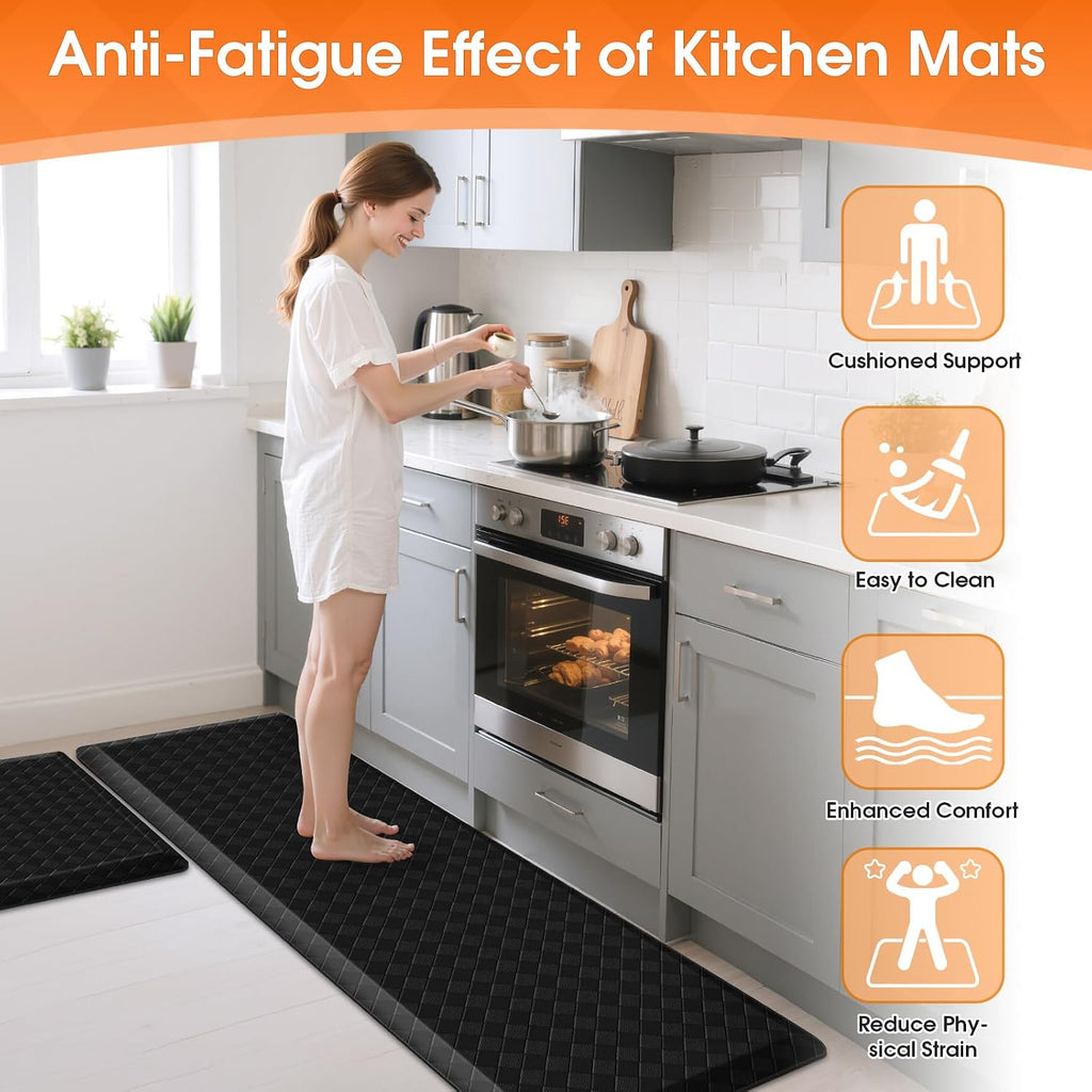 4/5 Inch Cushioned Anti Fatigue Kitchen Mats for Floor, Black | 2PCS Kitchen Rugs, Non-Slip Standing Desk Mat
