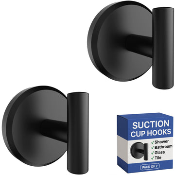 Suction Cup Hooks Towel Holder T-Shape 2-Pack Black