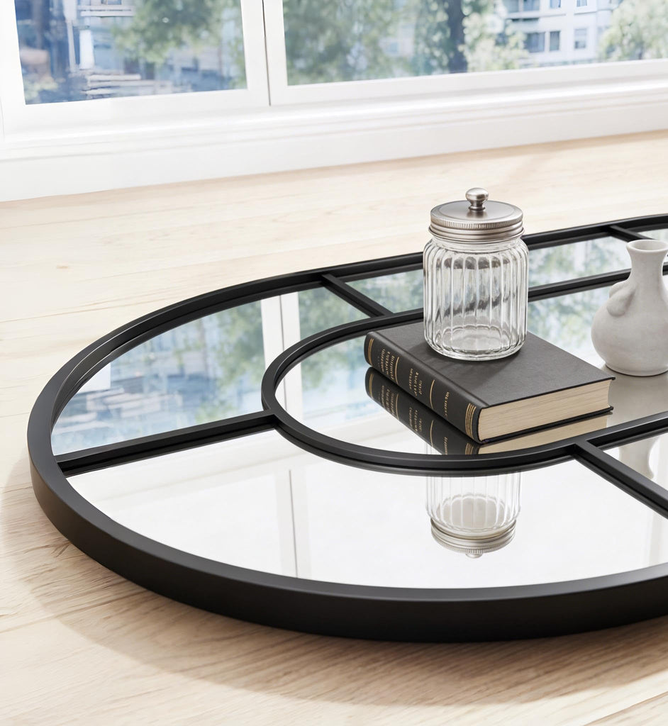 Arched Full Length Mirror, 56"x22" Large Window Floor Mirror, Farmhouse Pane Mirrors with Metal Framed, Full Body