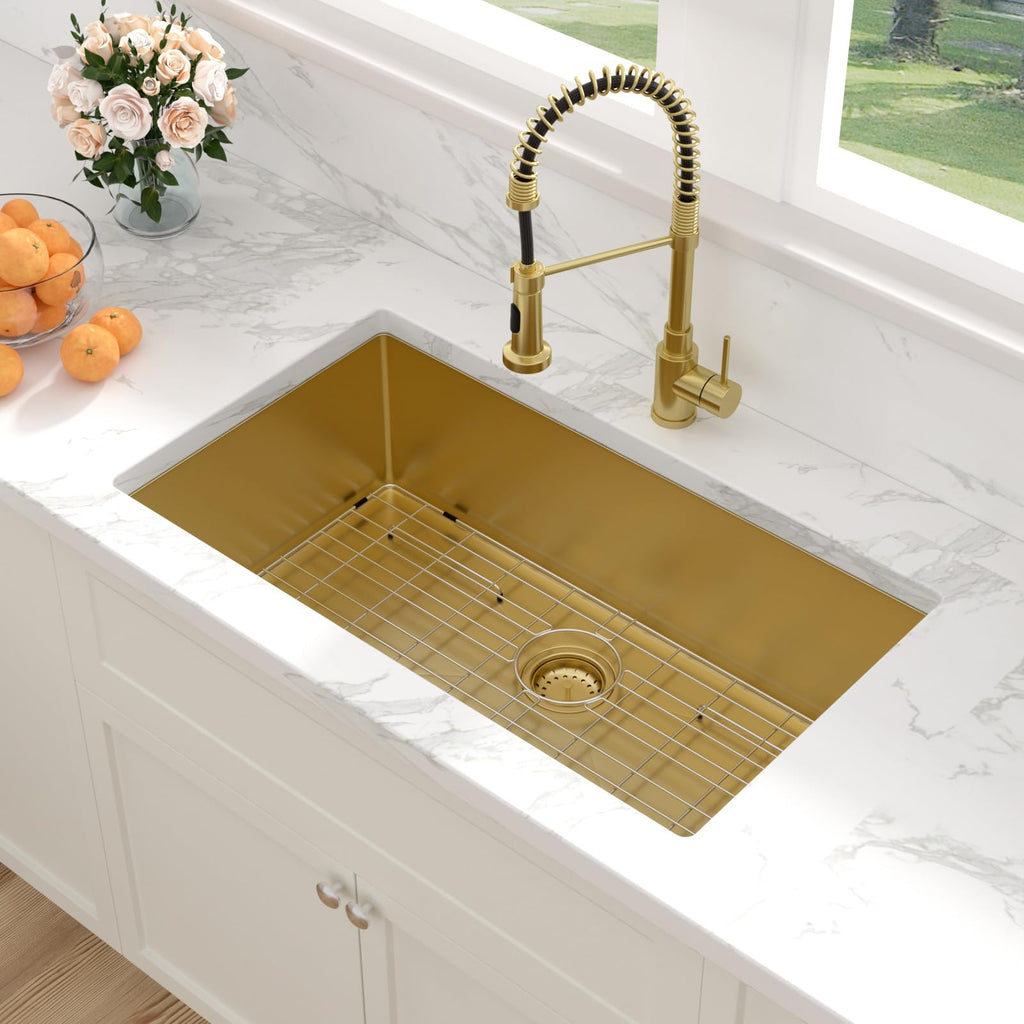 32 Inch Gold Undermount Kitchen Sink - 32 x 19 Inch Kitchen Sink Undermount Gold Stainless Steel Single Bowl