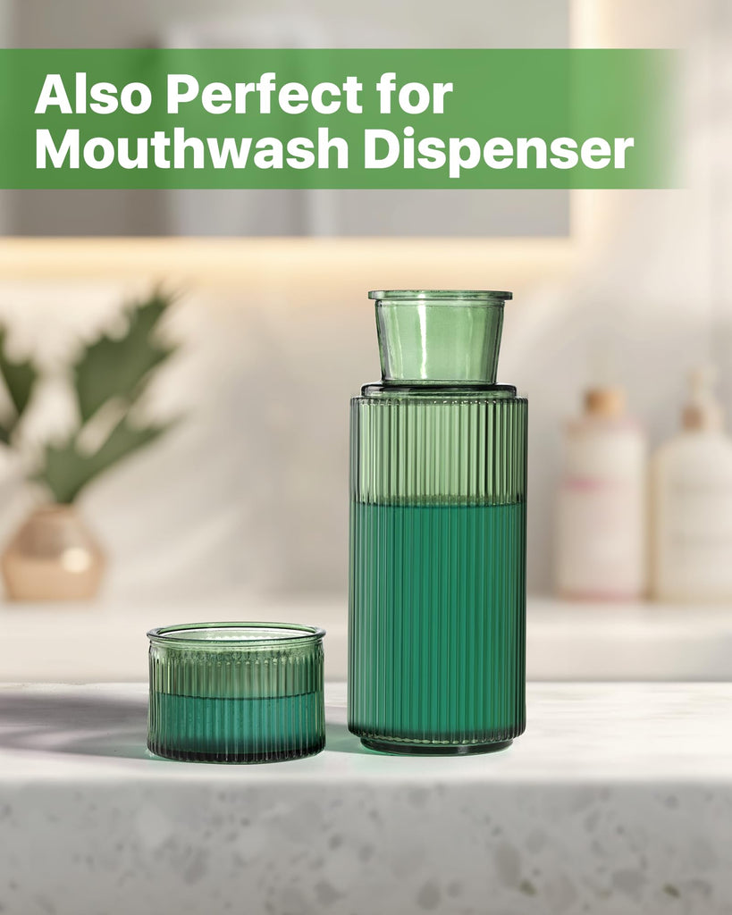 Bedside Water Carafe and Glass Set, 27oz, Vertical Striped
