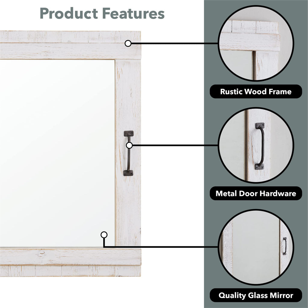 Cottage Door Wall Mirror, 32"H x 24"W, Rustic White