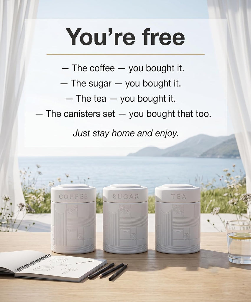 Bright Lattice Ceramic Canisters Sets For The Kitchen Canisters For Countertop Airtight Coffee Canisters - Set of 3