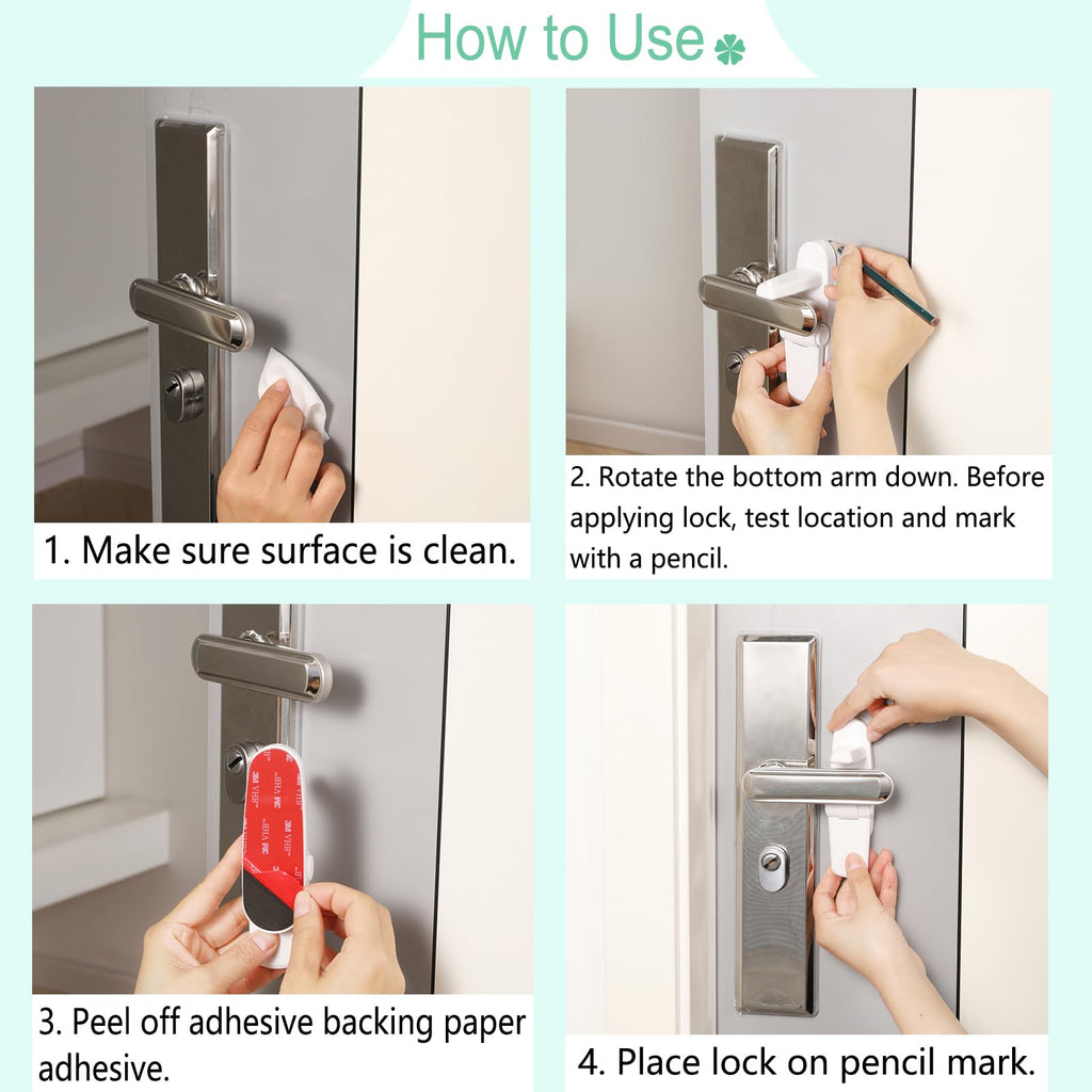 Child Proof Door Lever Lock, White, 2 Pack