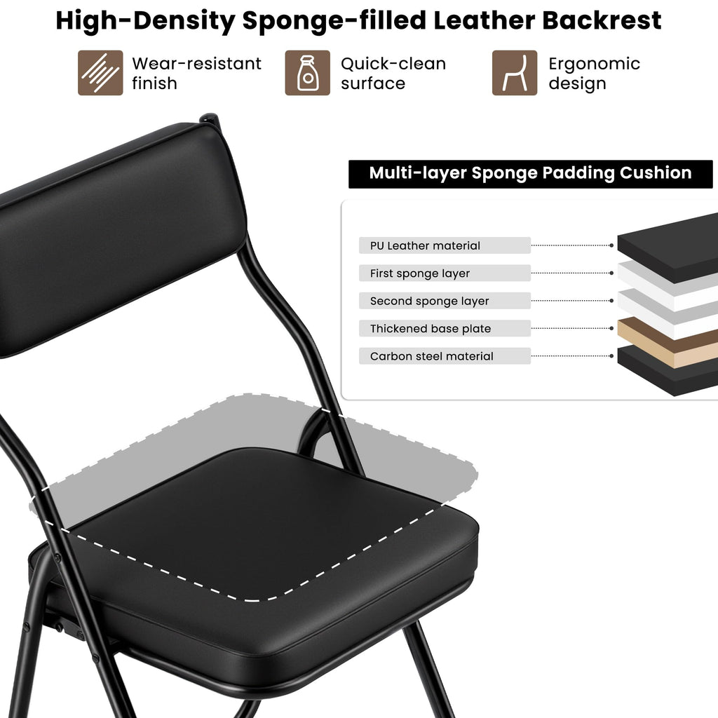 4 Pack Black Folding Chairs with Thick Padded Seat & Backrest