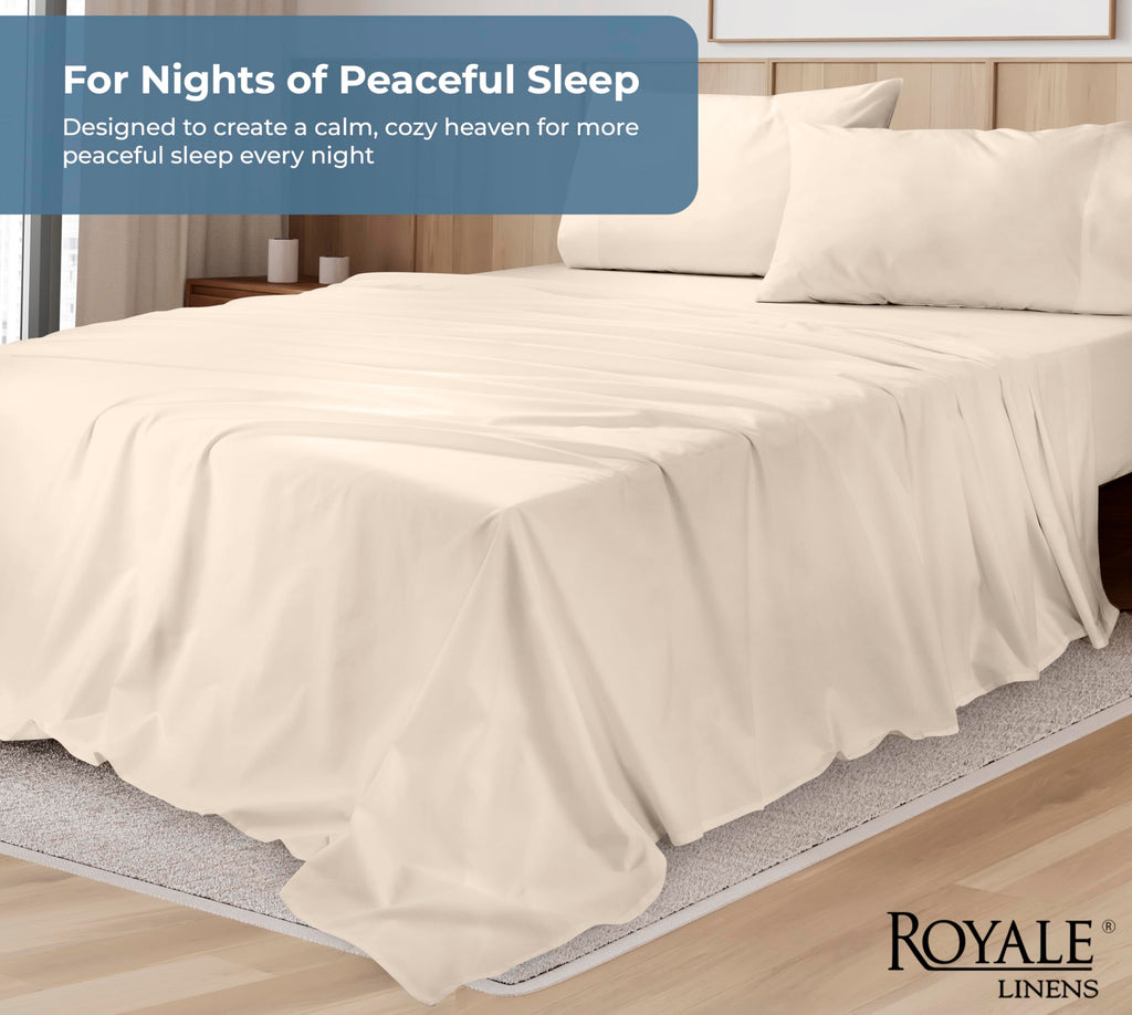 100% Organic Cotton Queen Sheet Set - Percale Weave - 4 Pieces Set - 1 Flat, 1 Deep Pocket Fitted Sheet and 2