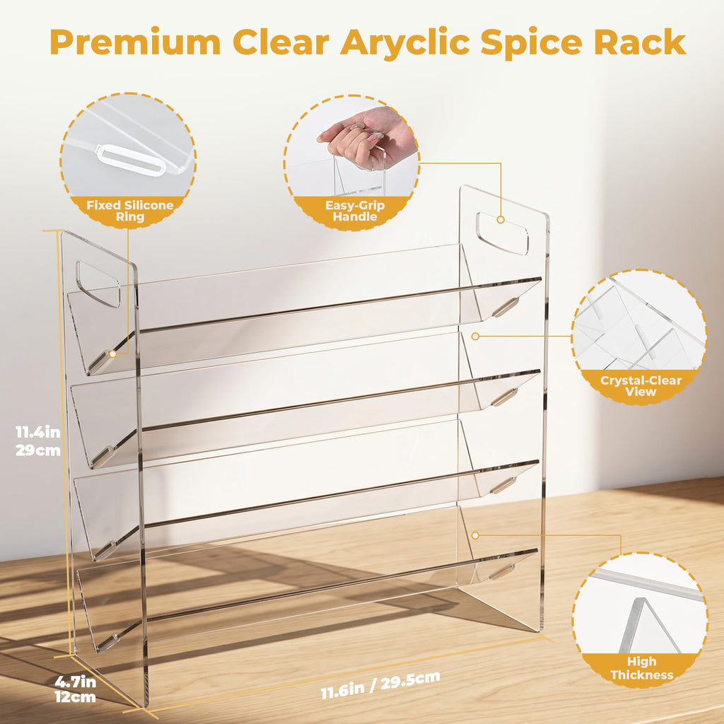 Acrylic Spice Rack Organizer with 24 Glass Spice Jars
