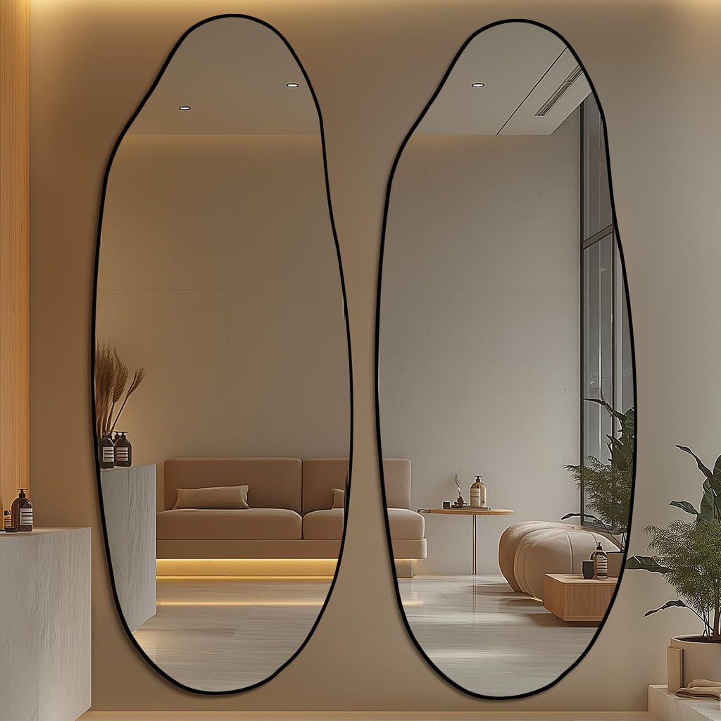 Irregular Mirror 63"x24" Oval Vanity Mirror Wall Decor, Black