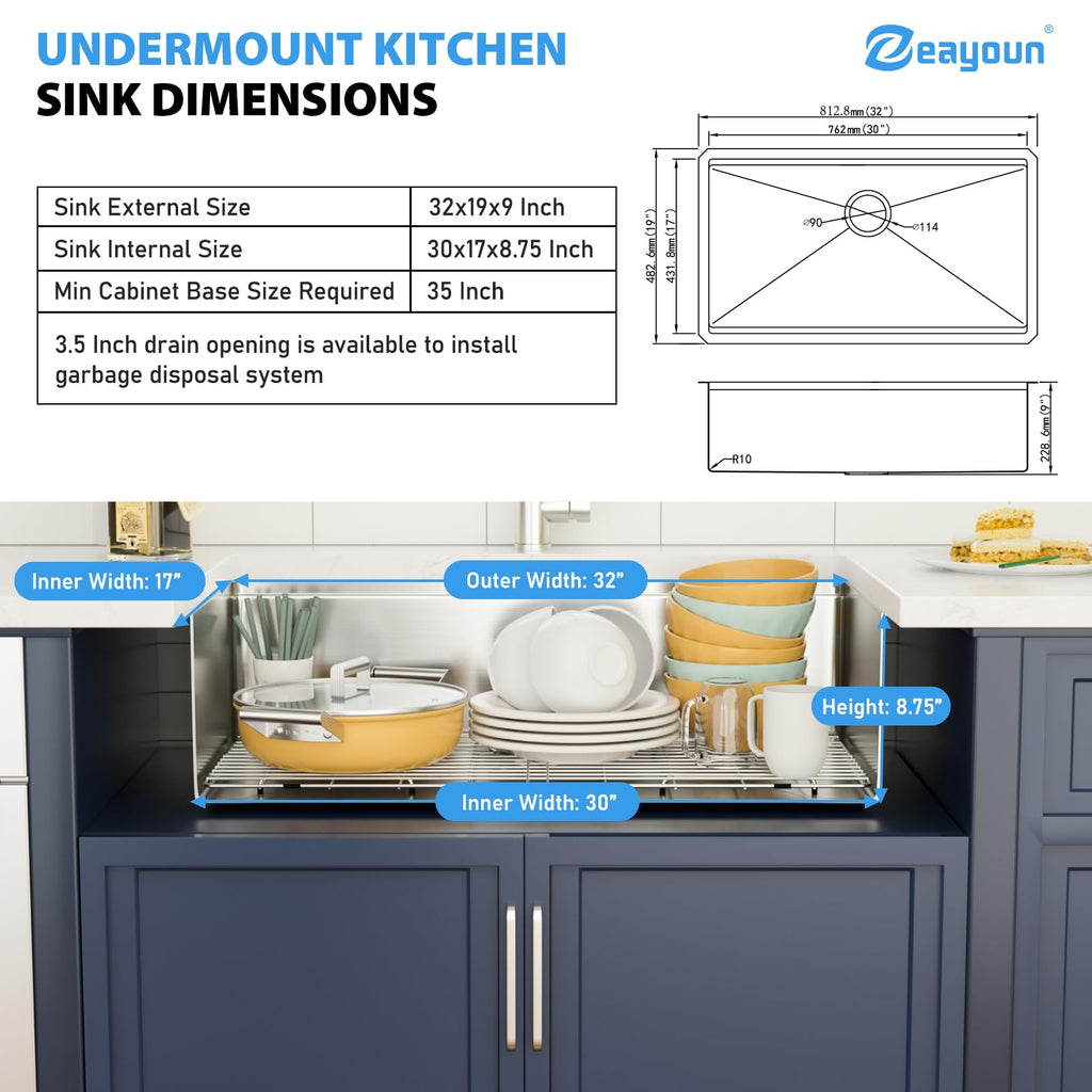 32 x 19 Inch Undermount Kitchen Sink Workstation