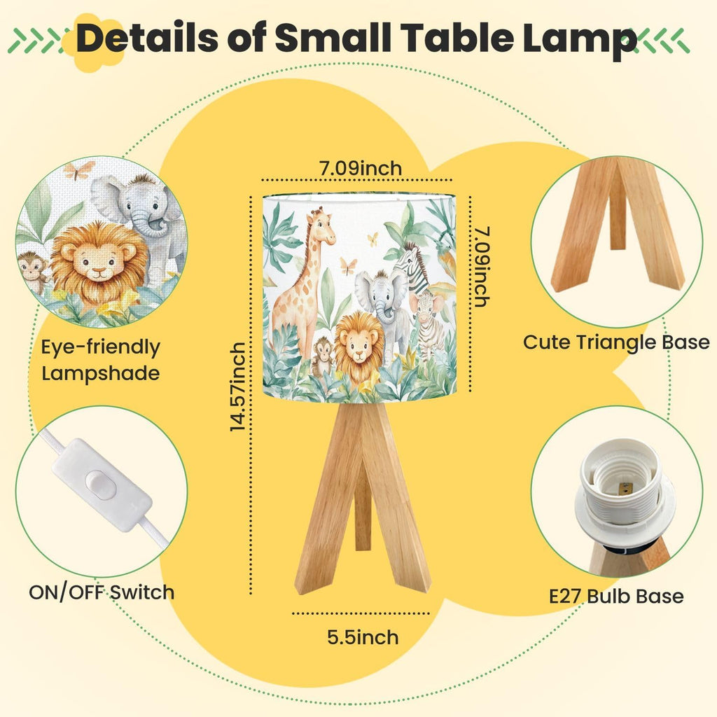 Cute Kids Bedside Desk Table Lamp Watercolor Jungle Animal Forest Lion Monkey Giraffe Zebra Lion Cub Children
