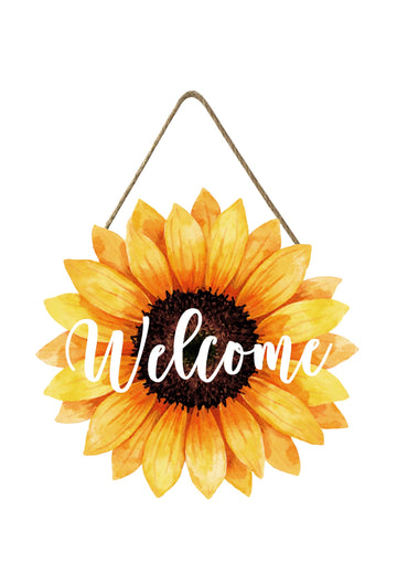 Sunflower Welcome Door Sign for Front Door Spring Summer Sunflower Hanging Wreath 10.9"x10.9" Vintage Gallery Wood