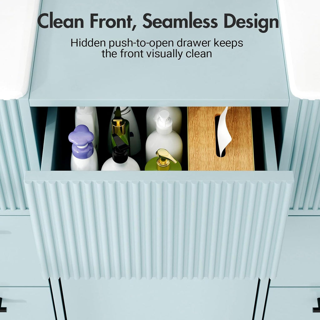 60 Inch Bathroom Vanity with Double-Sink, Freestanding Modern Bathroom Vanity Cabinet with Ceramic Basin