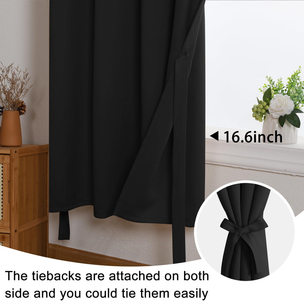 Short Curtains Kitchen Half Window Blackout Curtains with Tiebacks for Baseroom Shadows, Grommet Curtains, Set of 2