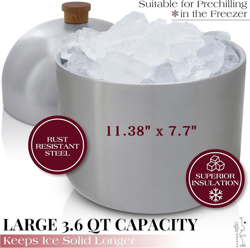 Cocktail Set Bartender Kit with Stainless Steel Ice Bucket - Complete Mixology Bar Tool Set with Wooden Organizer