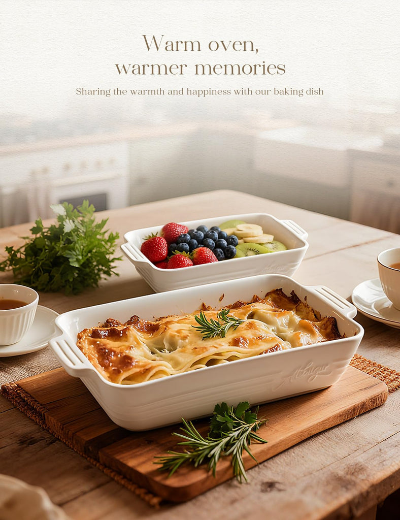 Ceramic Baking Dish Set, 3-Piece Casserole Dishes for Oven, Rectangular Baking Pans, Deep Lasagna Pans with Handles