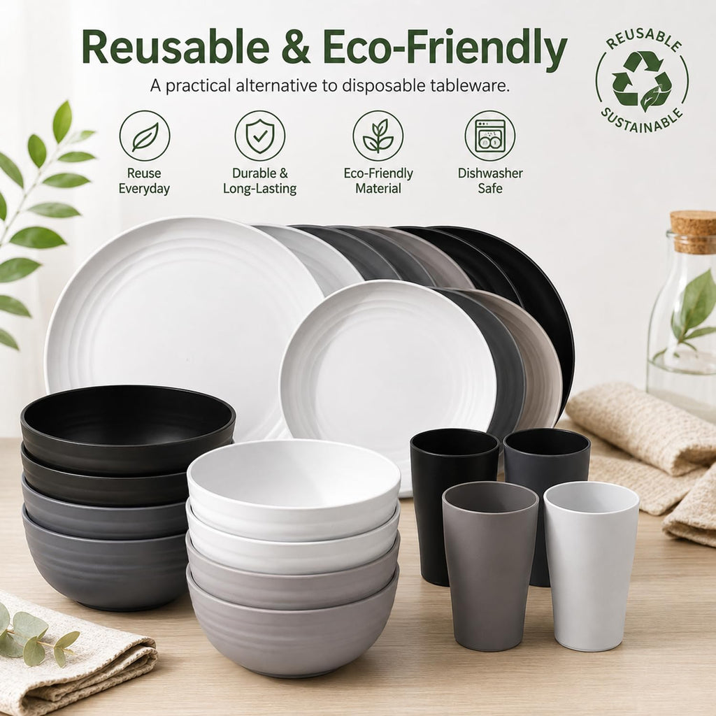 40-Piece Premium Wheat Straw Dinnerware Sets, Service for 8, Unbreakable Plates and Bowls Set - Cups Sets, Dinner