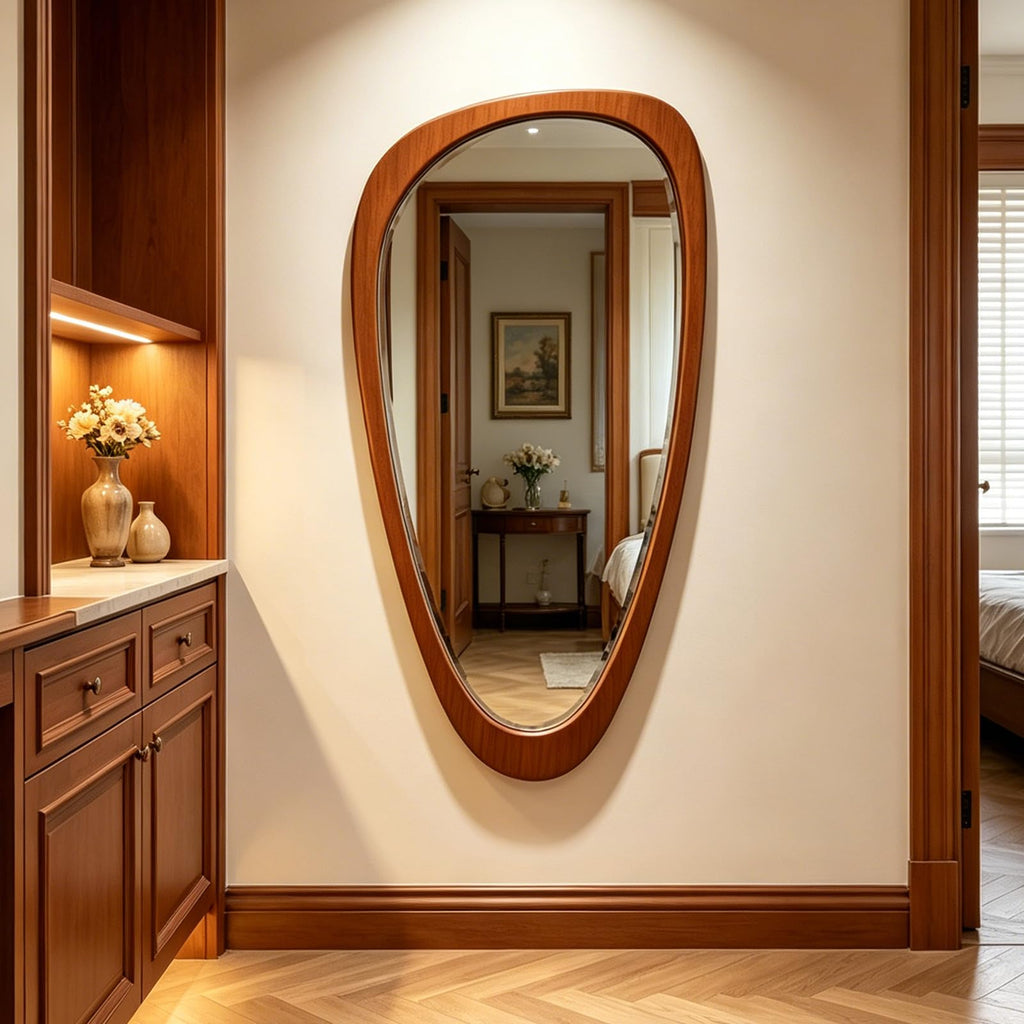 Asymmetrical Full Length Mirror, 48" H x 24" W Irregular Boho Decorative Wall Mirror, Mid Century Modern Wall Art