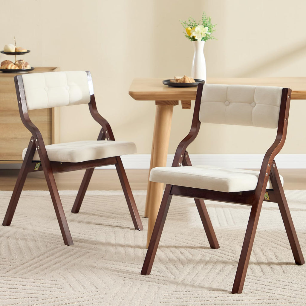 2-Pack Folding Dining Chairs with Cushion, Padded Foldable Dining Chairs, Portable Wooden Folding Chairs with Tufted