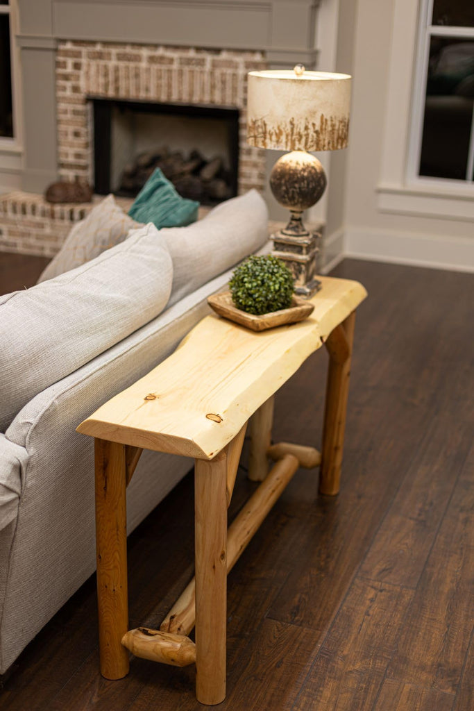 Live Edge Log Sofa Table (Natural) - Rustic Live Edge Log Furniture