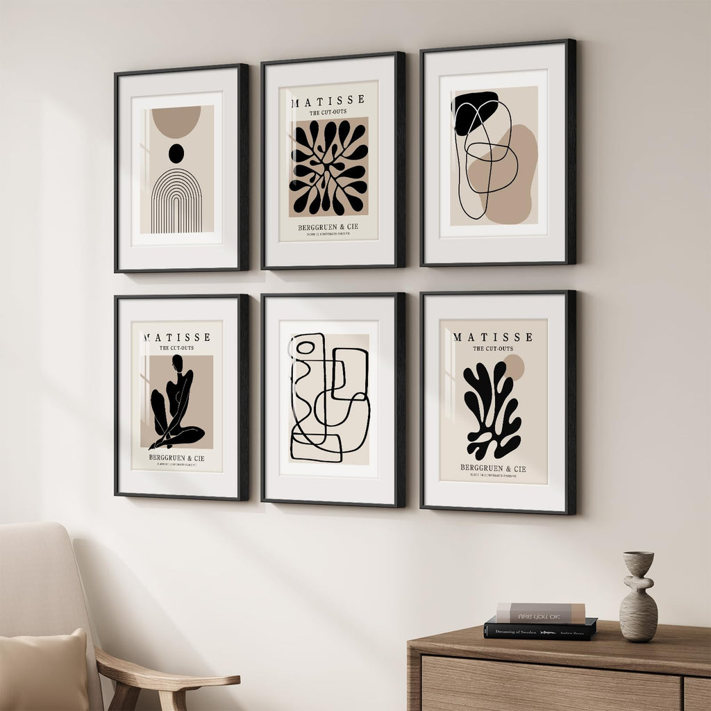Framed Neutral Abstract Wall Art, Set of 6 Canvas Prints